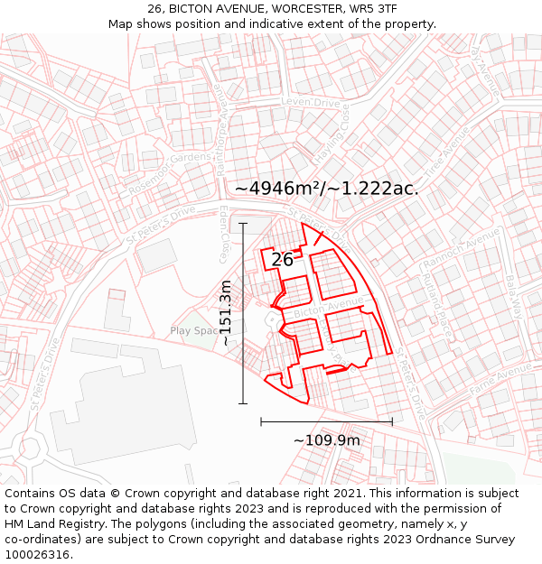 26, BICTON AVENUE, WORCESTER, WR5 3TF: Plot and title map