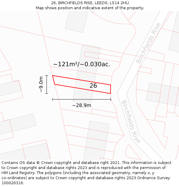 26, BIRCHFIELDS RISE, LEEDS, LS14 2HU: Plot and title map