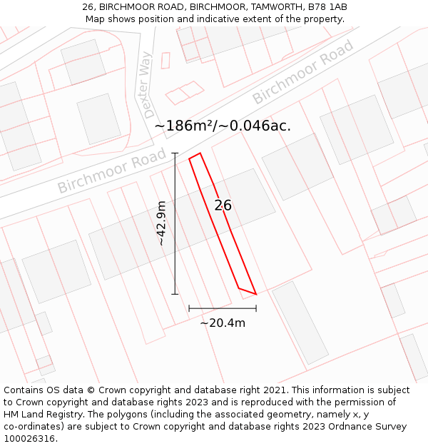 26, BIRCHMOOR ROAD, BIRCHMOOR, TAMWORTH, B78 1AB: Plot and title map