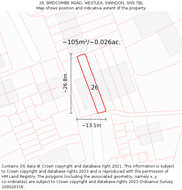 26, BIRDCOMBE ROAD, WESTLEA, SWINDON, SN5 7BL: Plot and title map