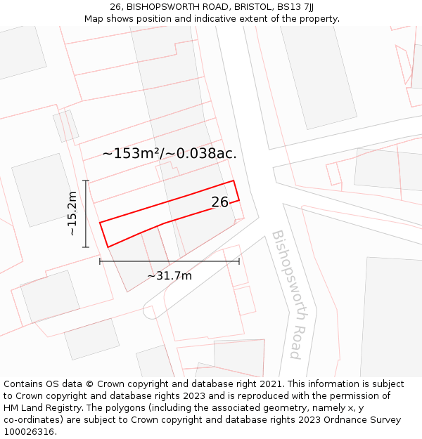 26, BISHOPSWORTH ROAD, BRISTOL, BS13 7JJ: Plot and title map