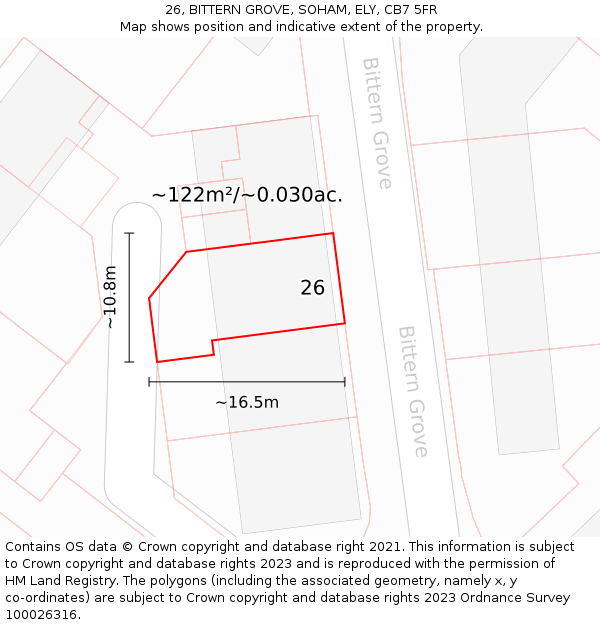 26, BITTERN GROVE, SOHAM, ELY, CB7 5FR: Plot and title map