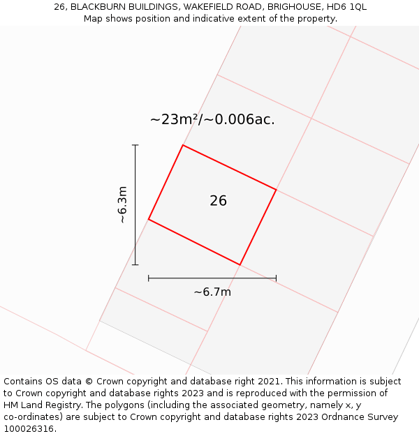 26, BLACKBURN BUILDINGS, WAKEFIELD ROAD, BRIGHOUSE, HD6 1QL: Plot and title map