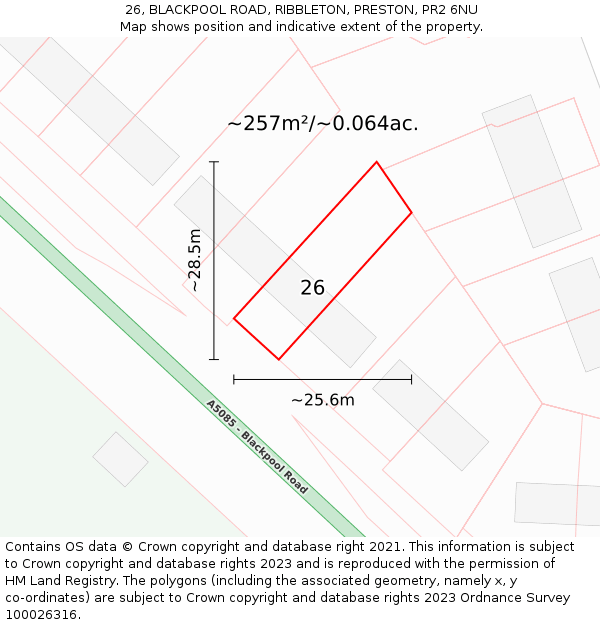 26, BLACKPOOL ROAD, RIBBLETON, PRESTON, PR2 6NU: Plot and title map