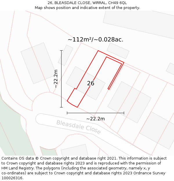 26, BLEASDALE CLOSE, WIRRAL, CH49 6QL: Plot and title map