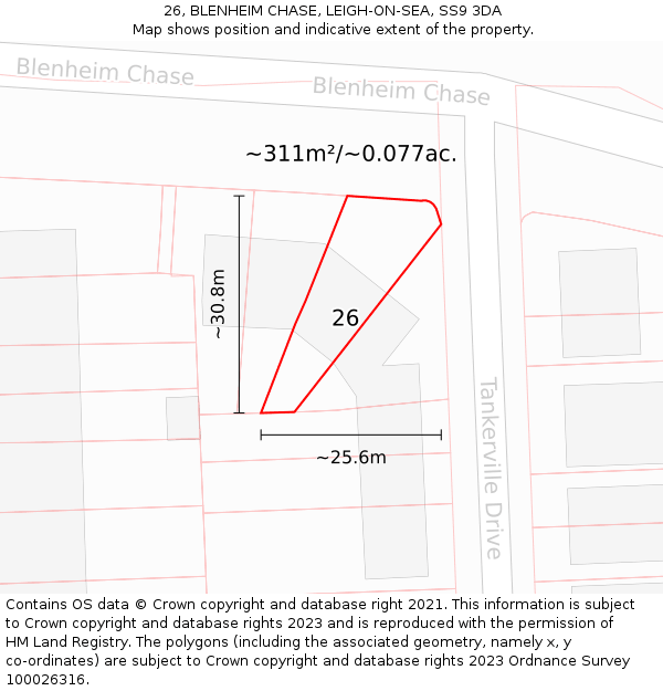 26, BLENHEIM CHASE, LEIGH-ON-SEA, SS9 3DA: Plot and title map