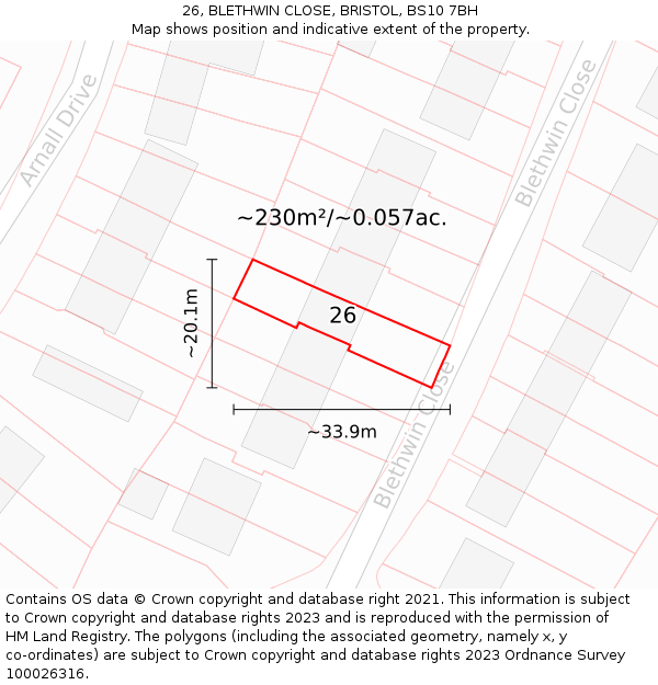 26, BLETHWIN CLOSE, BRISTOL, BS10 7BH: Plot and title map