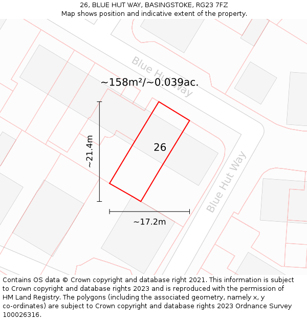 26, BLUE HUT WAY, BASINGSTOKE, RG23 7FZ: Plot and title map
