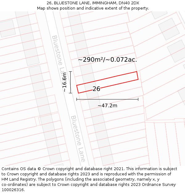 26, BLUESTONE LANE, IMMINGHAM, DN40 2DX: Plot and title map