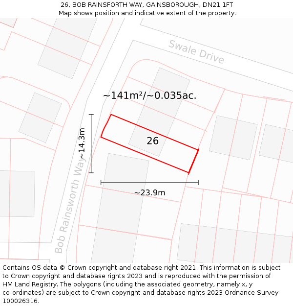 26, BOB RAINSFORTH WAY, GAINSBOROUGH, DN21 1FT: Plot and title map