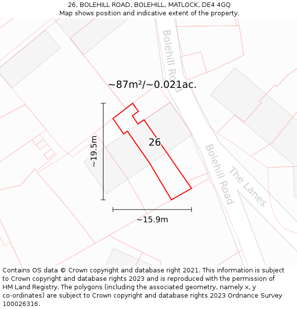 26, BOLEHILL ROAD, BOLEHILL, MATLOCK, DE4 4GQ: Plot and title map