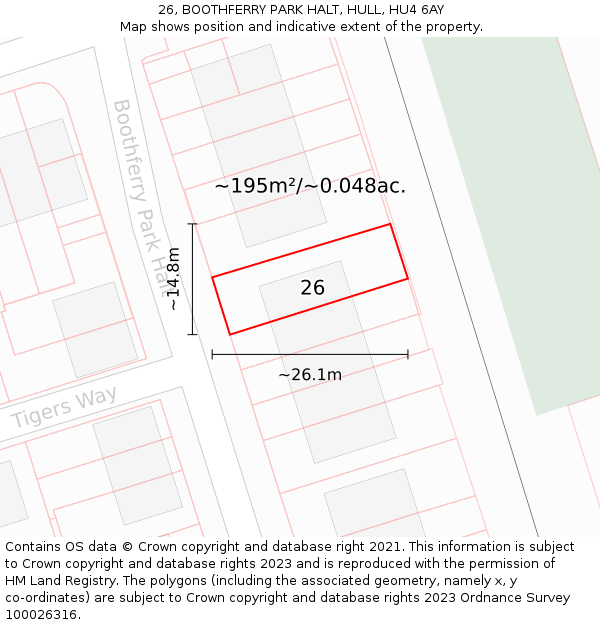 26, BOOTHFERRY PARK HALT, HULL, HU4 6AY: Plot and title map