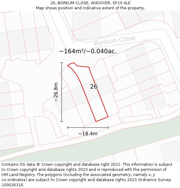 26, BORKUM CLOSE, ANDOVER, SP10 4LE: Plot and title map