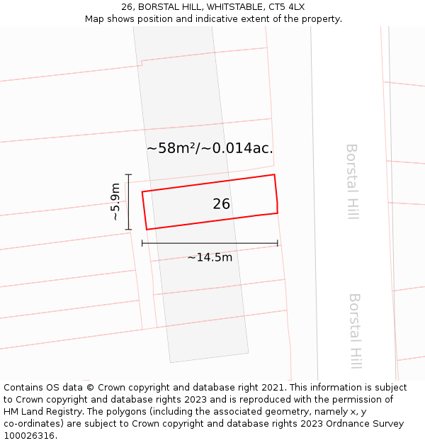 26, BORSTAL HILL, WHITSTABLE, CT5 4LX: Plot and title map