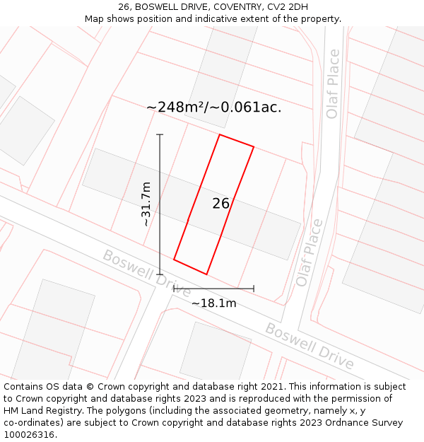 26, BOSWELL DRIVE, COVENTRY, CV2 2DH: Plot and title map