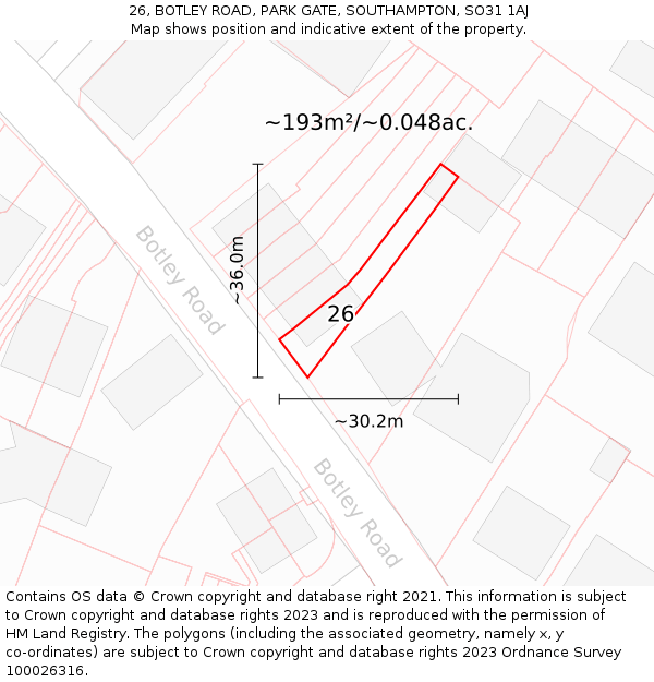 26, BOTLEY ROAD, PARK GATE, SOUTHAMPTON, SO31 1AJ: Plot and title map