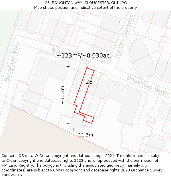 26, BOUGHTON WAY, GLOUCESTER, GL4 4PG: Plot and title map