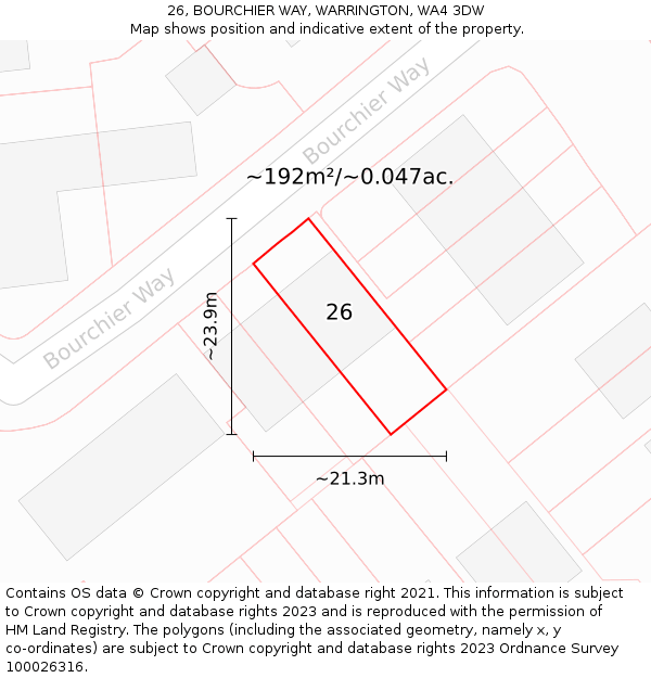 26, BOURCHIER WAY, WARRINGTON, WA4 3DW: Plot and title map