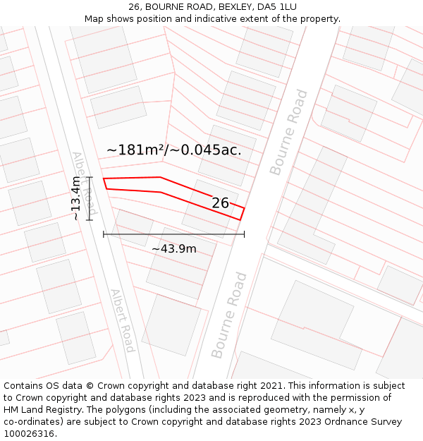 26, BOURNE ROAD, BEXLEY, DA5 1LU: Plot and title map