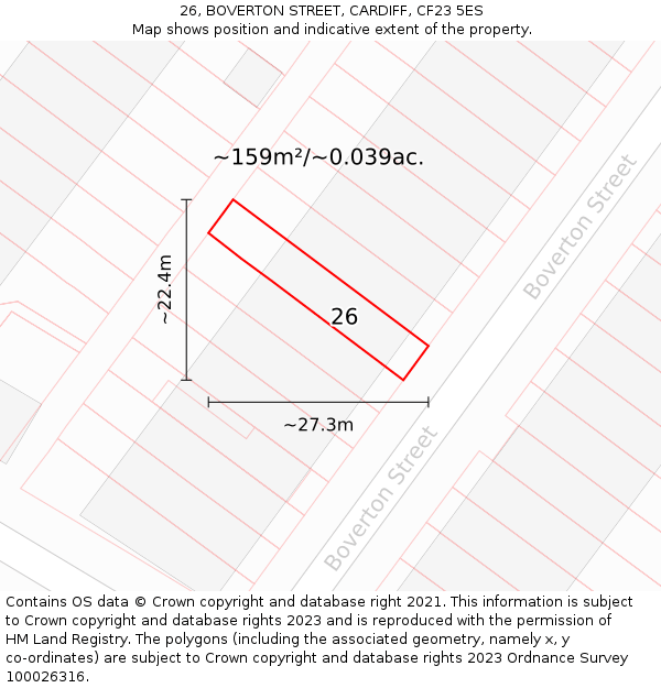 26, BOVERTON STREET, CARDIFF, CF23 5ES: Plot and title map