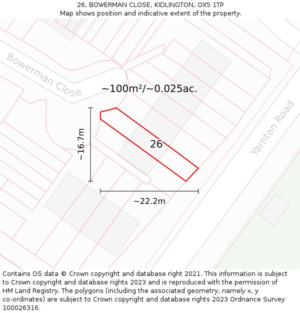 26, BOWERMAN CLOSE, KIDLINGTON, OX5 1TP: Plot and title map
