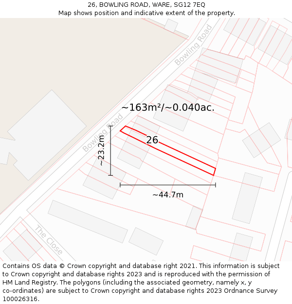 26, BOWLING ROAD, WARE, SG12 7EQ: Plot and title map