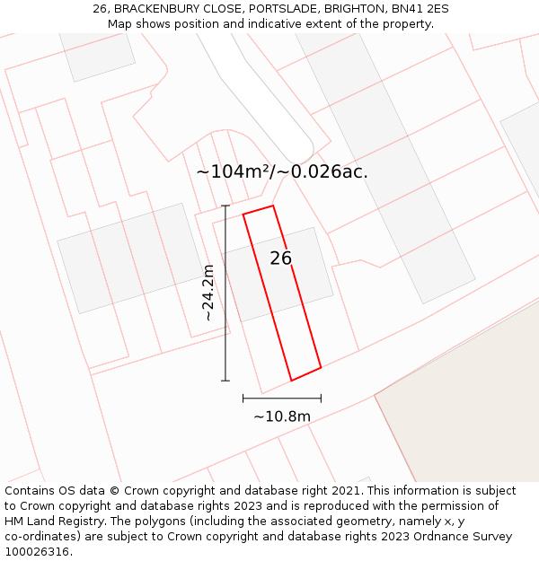 26, BRACKENBURY CLOSE, PORTSLADE, BRIGHTON, BN41 2ES: Plot and title map