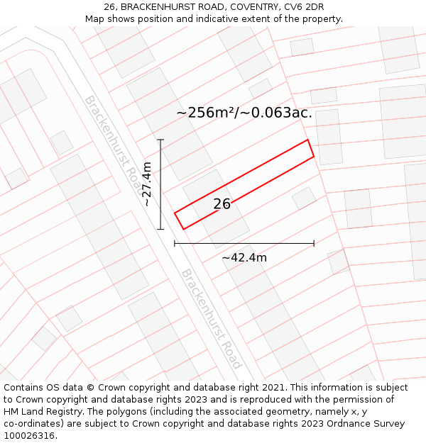 26, BRACKENHURST ROAD, COVENTRY, CV6 2DR: Plot and title map
