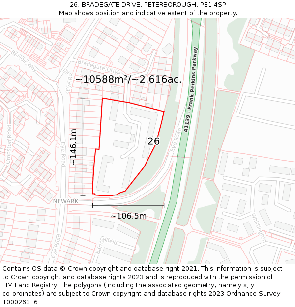 26, BRADEGATE DRIVE, PETERBOROUGH, PE1 4SP: Plot and title map
