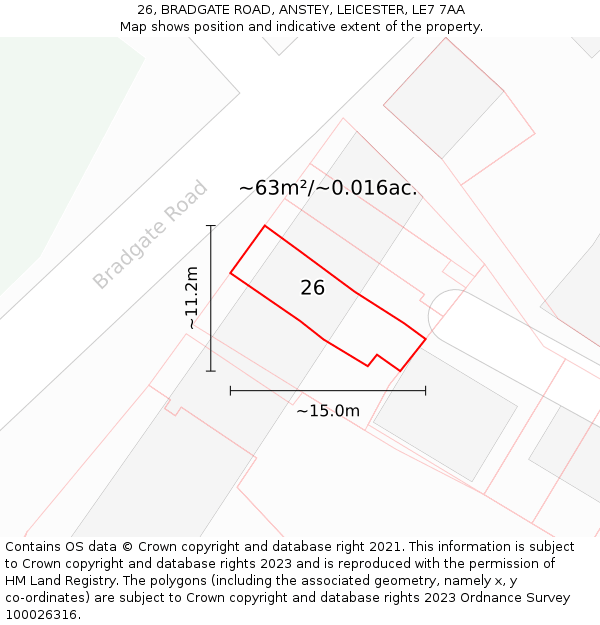 26, BRADGATE ROAD, ANSTEY, LEICESTER, LE7 7AA: Plot and title map