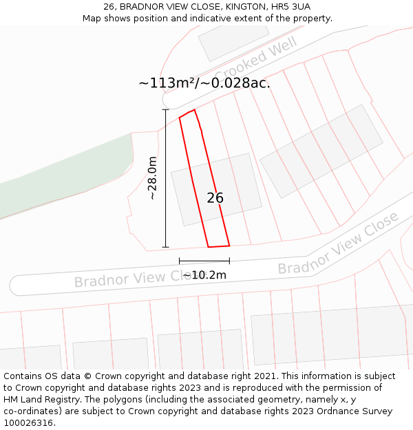 26, BRADNOR VIEW CLOSE, KINGTON, HR5 3UA: Plot and title map