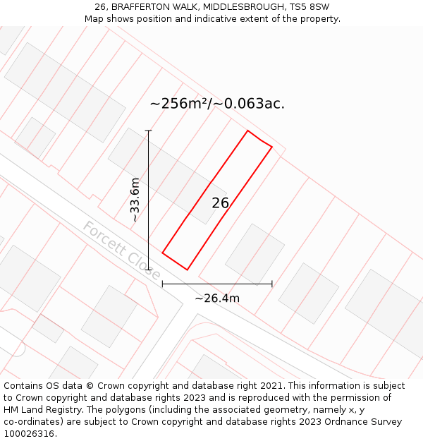 26, BRAFFERTON WALK, MIDDLESBROUGH, TS5 8SW: Plot and title map