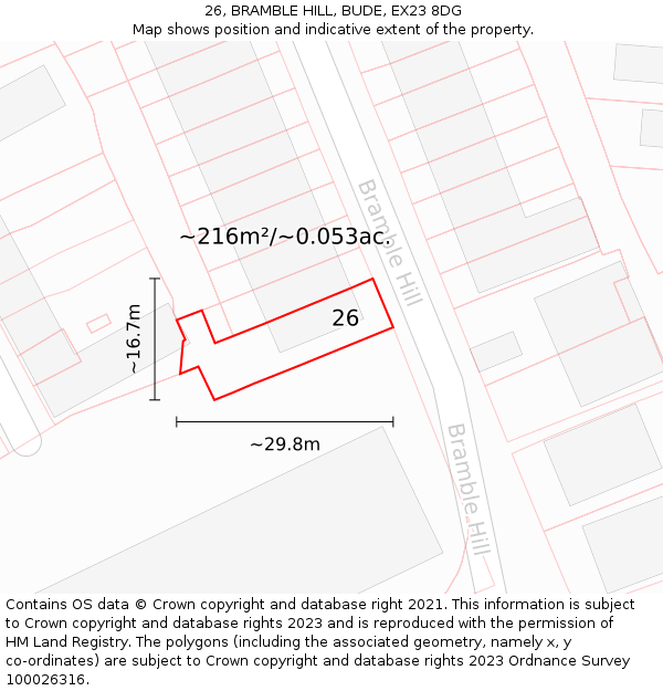 26, BRAMBLE HILL, BUDE, EX23 8DG: Plot and title map
