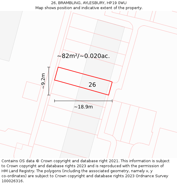 26, BRAMBLING, AYLESBURY, HP19 0WU: Plot and title map