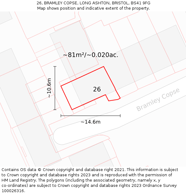 26, BRAMLEY COPSE, LONG ASHTON, BRISTOL, BS41 9FG: Plot and title map