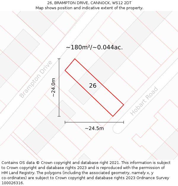 26, BRAMPTON DRIVE, CANNOCK, WS12 2DT: Plot and title map