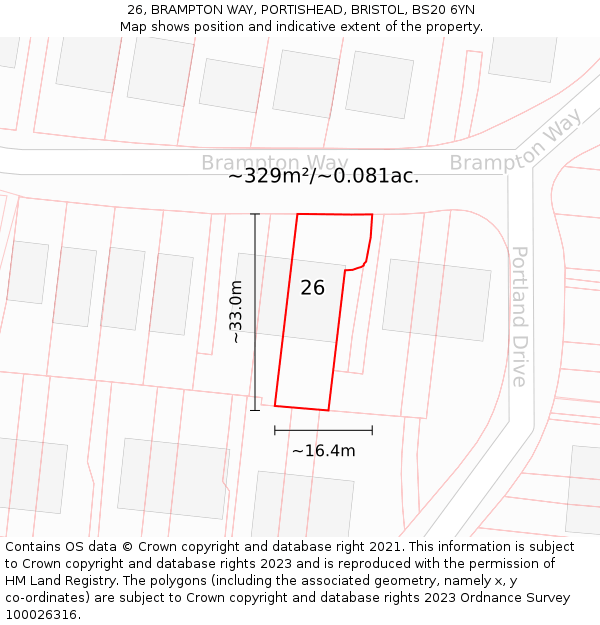 26, BRAMPTON WAY, PORTISHEAD, BRISTOL, BS20 6YN: Plot and title map