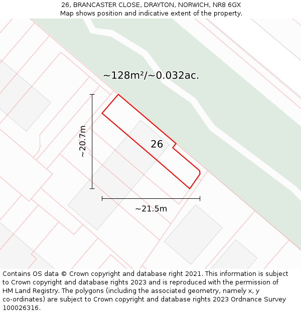 26, BRANCASTER CLOSE, DRAYTON, NORWICH, NR8 6GX: Plot and title map