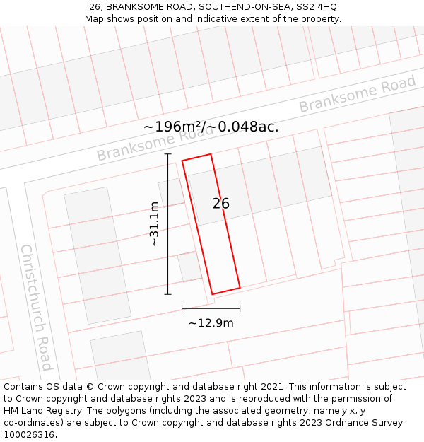 26, BRANKSOME ROAD, SOUTHEND-ON-SEA, SS2 4HQ: Plot and title map