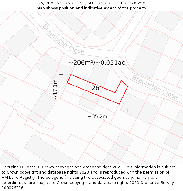 26, BRAUNSTON CLOSE, SUTTON COLDFIELD, B76 2SA: Plot and title map