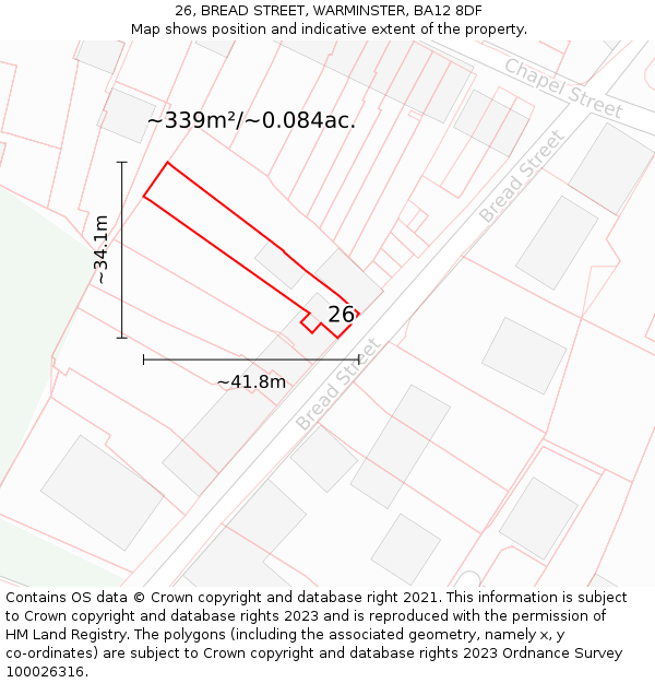 26, BREAD STREET, WARMINSTER, BA12 8DF: Plot and title map