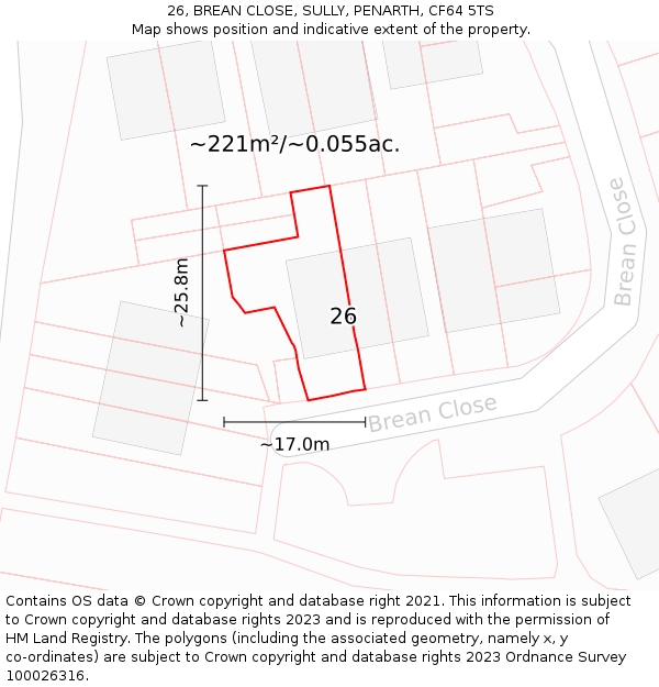 26, BREAN CLOSE, SULLY, PENARTH, CF64 5TS: Plot and title map