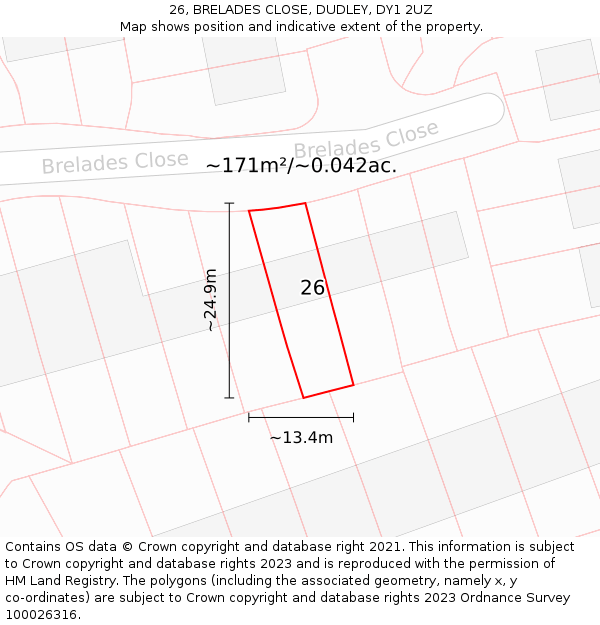 26, BRELADES CLOSE, DUDLEY, DY1 2UZ: Plot and title map