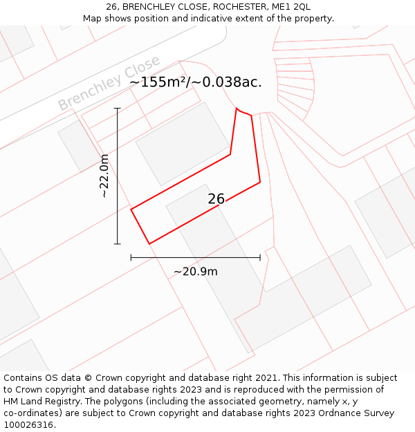 26, BRENCHLEY CLOSE, ROCHESTER, ME1 2QL: Plot and title map