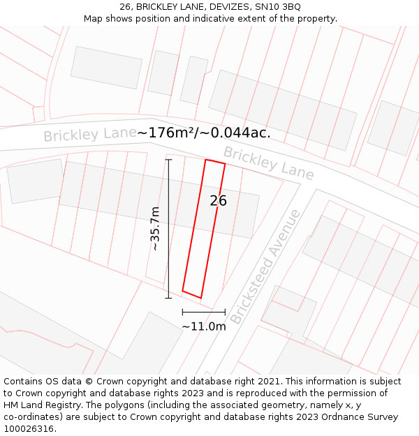 26, BRICKLEY LANE, DEVIZES, SN10 3BQ: Plot and title map