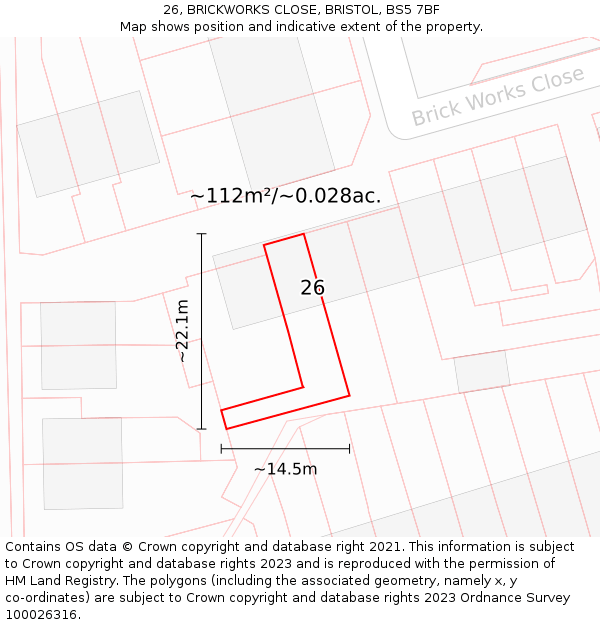 26, BRICKWORKS CLOSE, BRISTOL, BS5 7BF: Plot and title map