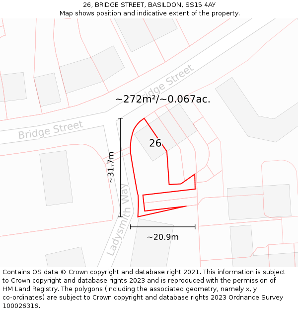 26, BRIDGE STREET, BASILDON, SS15 4AY: Plot and title map