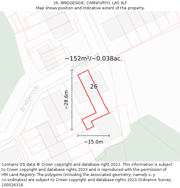 26, BRIDGESIDE, CARNFORTH, LA5 9LF: Plot and title map