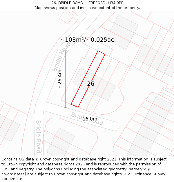 26, BRIDLE ROAD, HEREFORD, HR4 0PP: Plot and title map