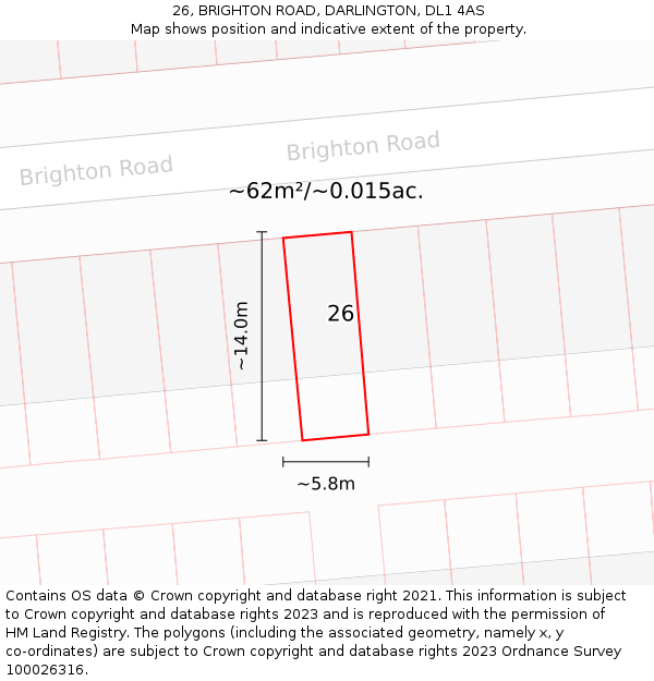 26, BRIGHTON ROAD, DARLINGTON, DL1 4AS: Plot and title map